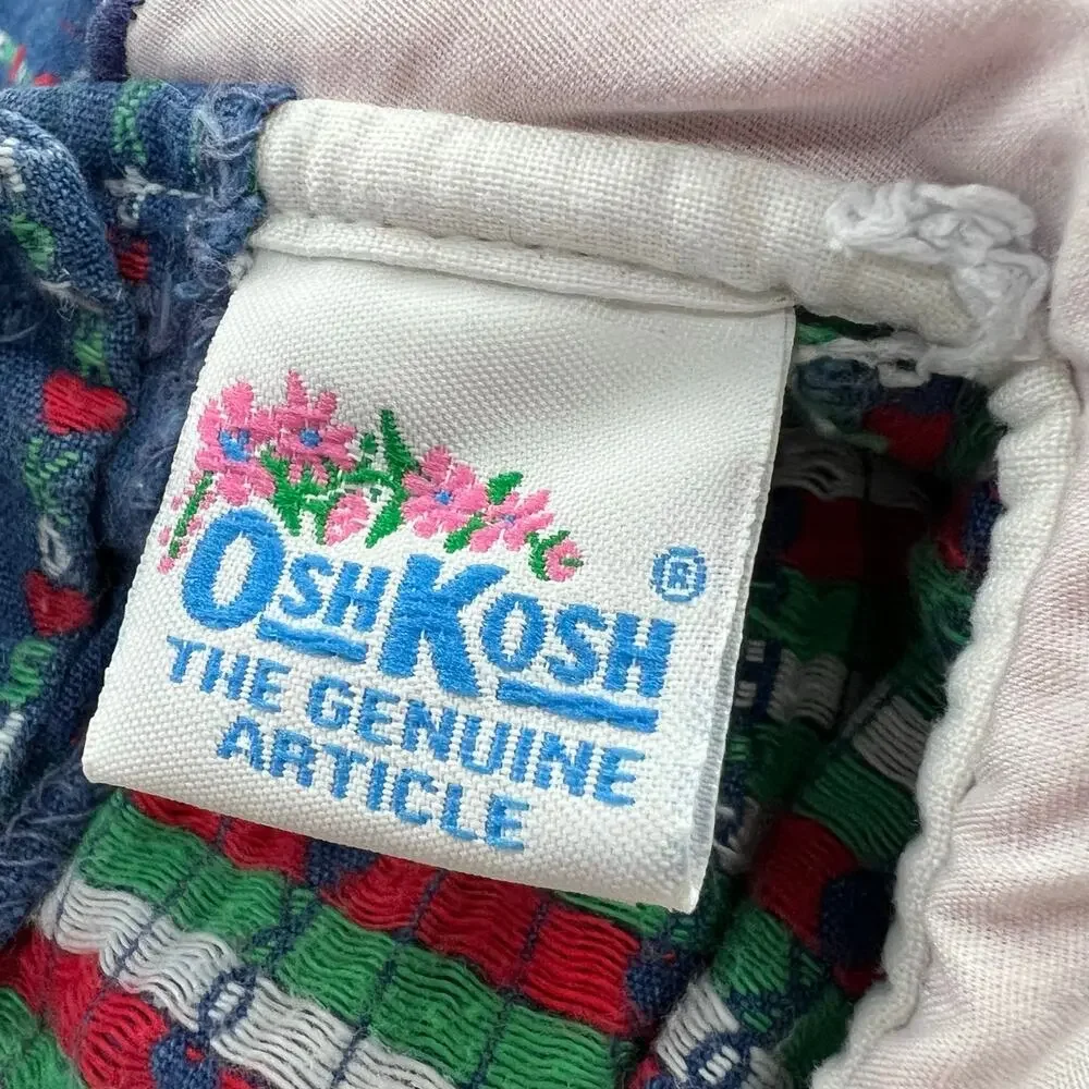 OshKosh B'gosh Vintage Embroidered Hearts Denim Romper Girls size 6-9 MNS USA
